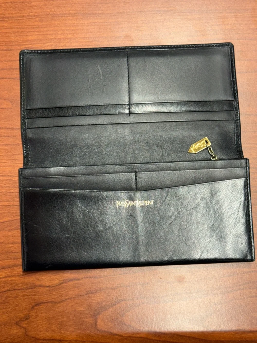Yves Saint Laurent Black Leather Wallet with Gold YSL Plaque - Picture 7 of 15